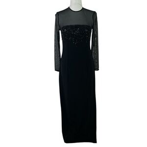 Black Tie Oleg Cassini Black Long Maxi Gown With Beading Details Long Sleeve 4